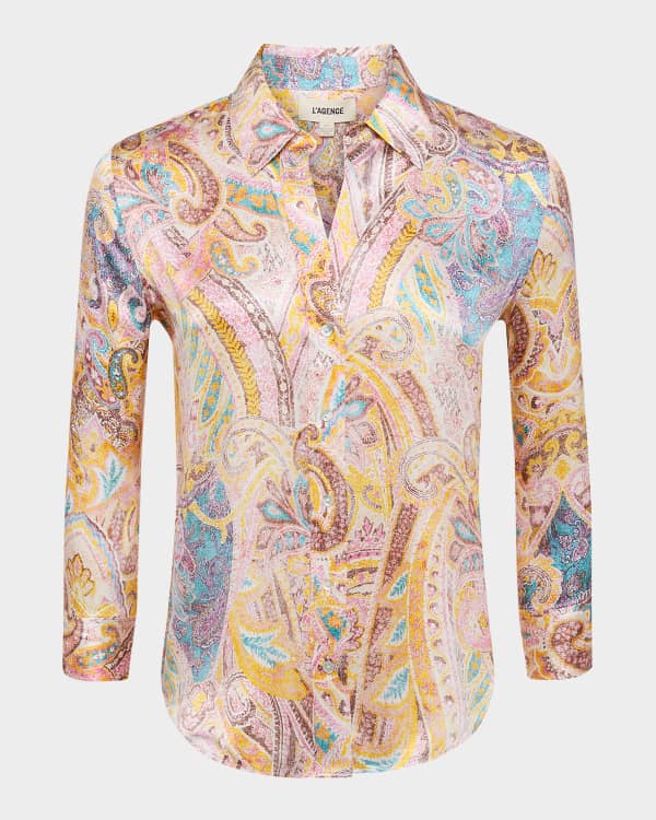 Peserico V-Neck Silk Satin Shirt | Neiman Marcus