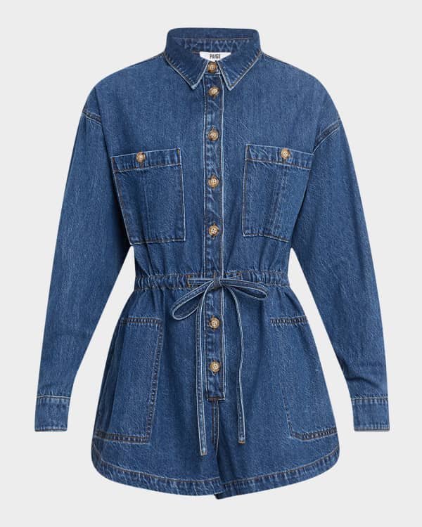 【Alice+Olivia】アリス&オリビア VITA デニムロンパー Vita Denim Romper In Off White | Alice + Olivia