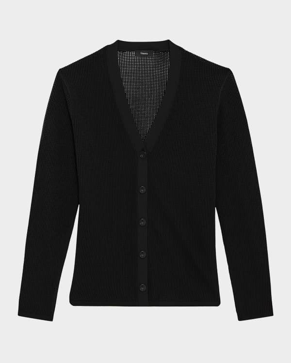 Theory Textured Cotton Rib Fitted V-Neck Cardigan | Neiman
