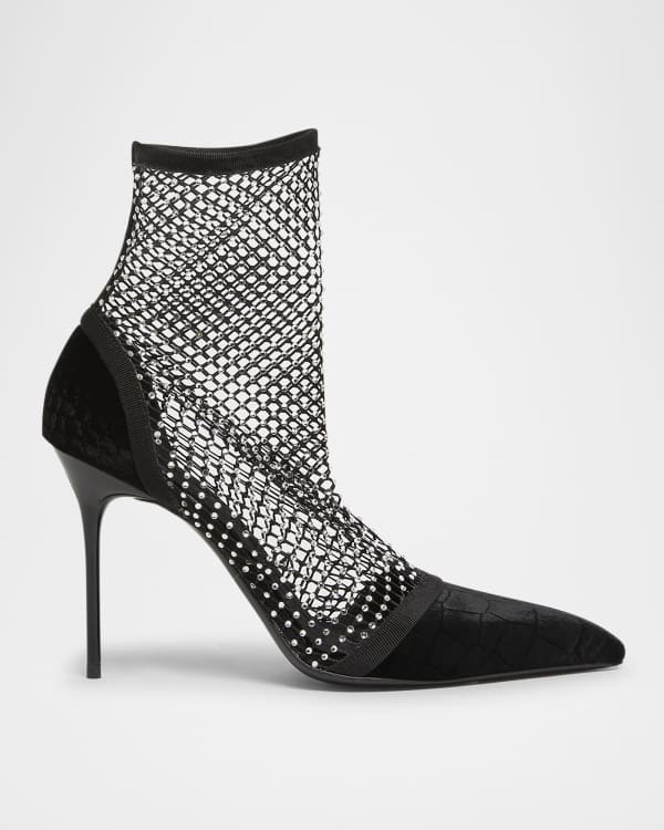 Saint Laurent Auteuil Leather Metal-Heel Booties | Neiman Marcus