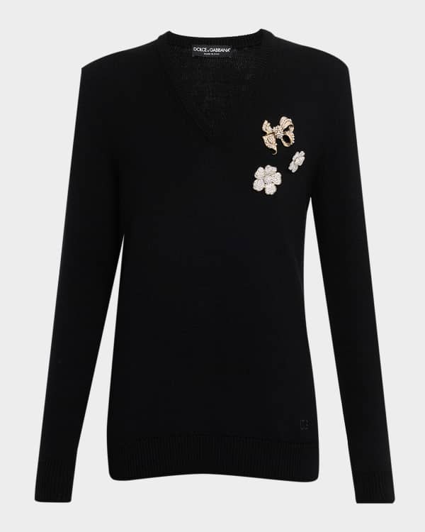 Dolce&Gabbana Cashmere-Silk V-Neck Long Sleeve Sweater | Neiman Marcus