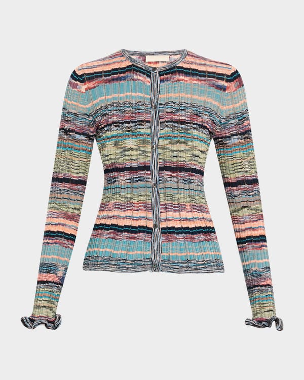 Cinq a Sept Briana Feather-Cuff Knit Cardigan | Neiman Marcus