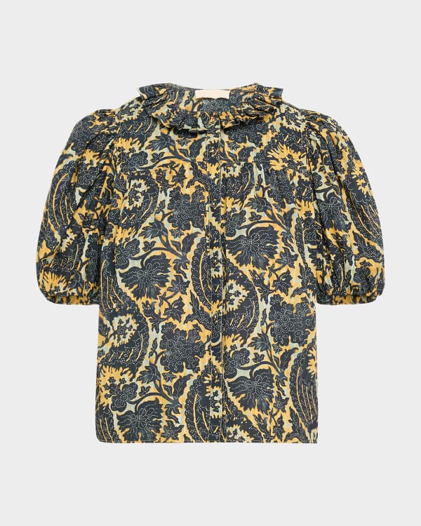 関税.送料込 ULLA JOHNSON LeiaフリルTシャツ Ulla Johnson Leia Ruffle-Sleeve Shirt | Neiman Marcus