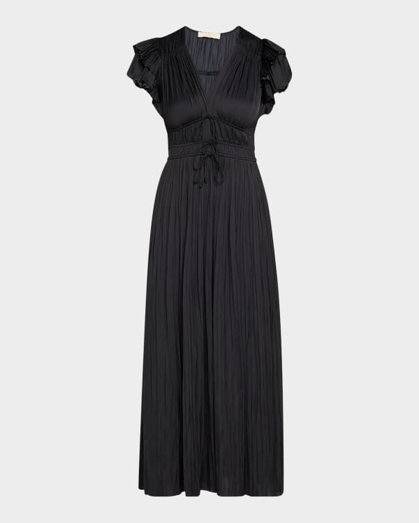 【Ulla Johnson】ティアード ミディ丈スモックワンピース ULLA JOHNSON Claudina Midnight Navy Metallic Floral Silk