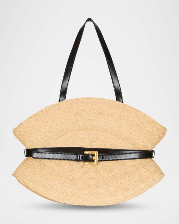 Oscar de la Renta Small Square Flower Raffia Tote Bag