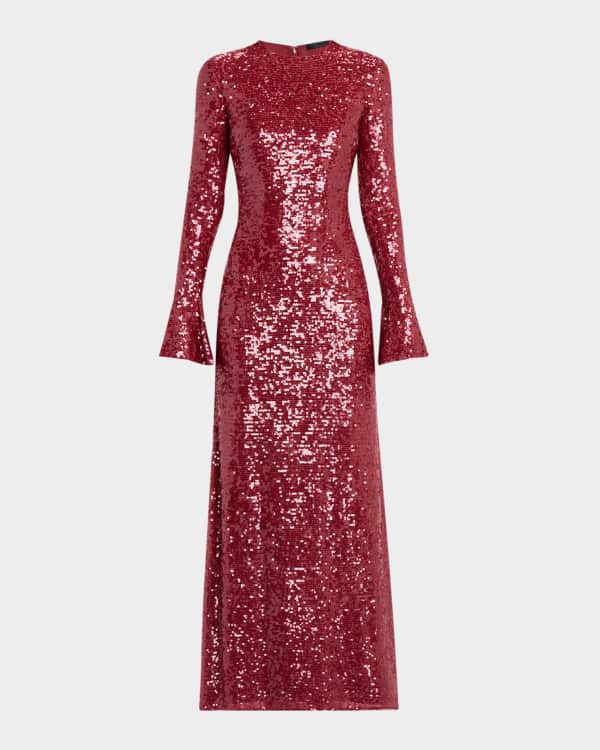 Zuhair Murad Plunging Metallic Lame Pleated Long-Sleeve Gown
