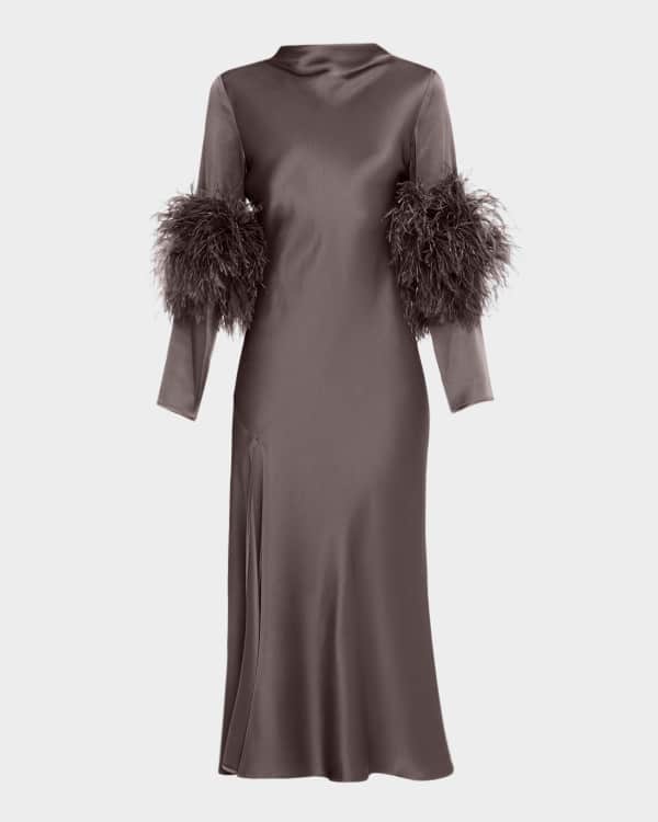 Feather Trim Midi Dress