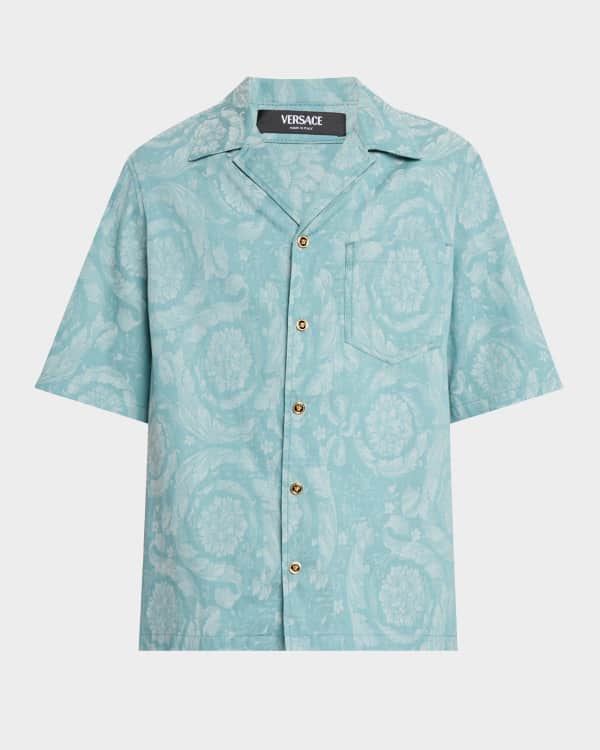 Versace Men's Baroque-Print Silk Short-Sleeve Shirt | Neiman