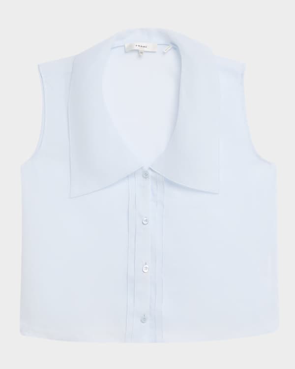 FRAME Pleated Ruffle-Trim Sleeveless Top | Neiman Marcus