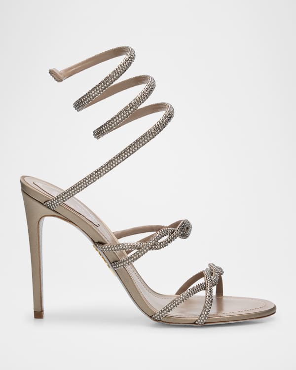 Cleo Satin Crystal Snake-Wrap Sandals