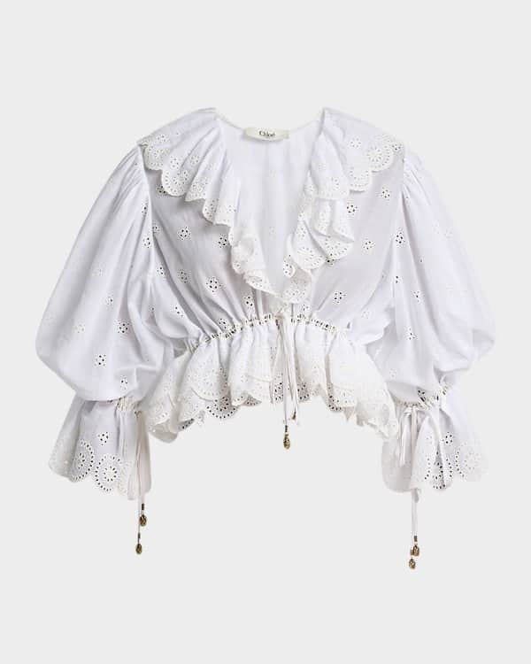 【Johanna Ortiz】 Garuaコットンクロップトップ Johanna Ortiz Garua Gathered Puff-Sleeve Crop Top - BCI