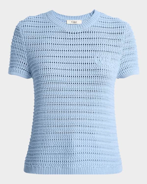Chloe Neck-Tie Pleated Puff-Sleeve Silk Top | Neiman Marcus