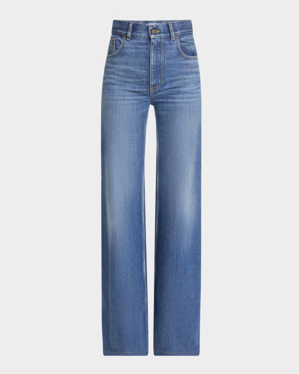 Chloe Button Cutout Wide-Leg Denim Jeans | Neiman Marcus