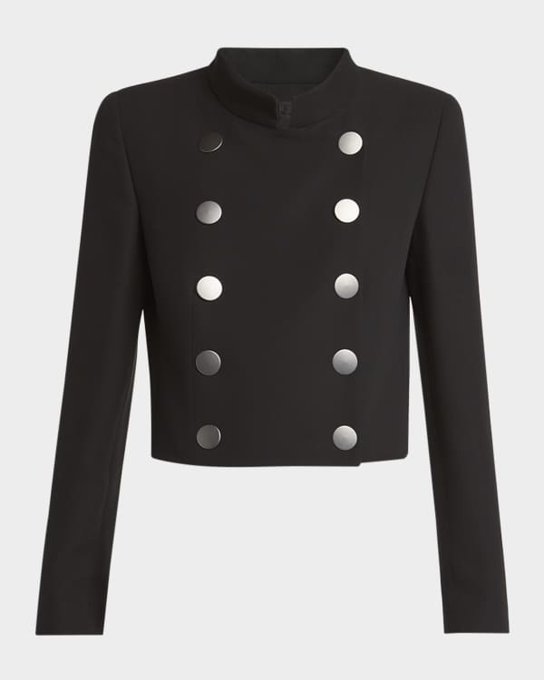 Carolina Herrera Collarless Metallic Check Tweed Crop Jacket