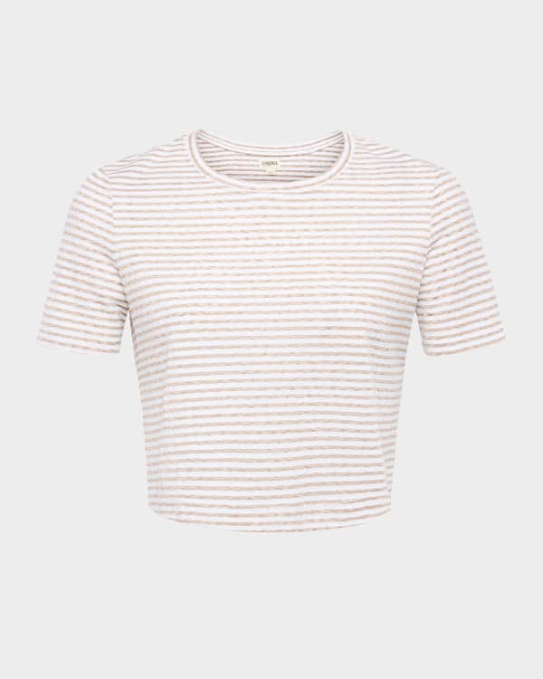 Theory Tシャツ　Stripe Tee Boxy Rolled Tee Theory Boxy Rolled-Sleeve Striped Cotton T-Shirt | Neiman Marcus