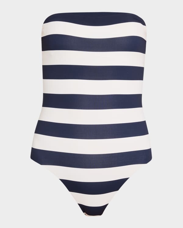 Tory Burch Striped One-Shoulder One-Piece Swimsuit | Neiman