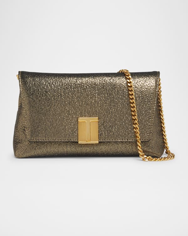 TOM FORD Wallis Metallic Python-Embossed Leather Clutch Bag