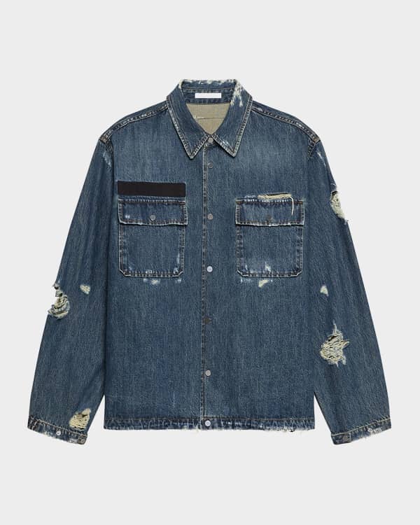 Givenchy Men's 4G Embroidered Denim Sport Shirt | Neiman Marcus