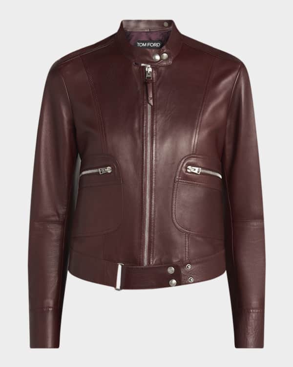 TOM FORD Belted Button Down Leather Jacket | Neiman Marcus