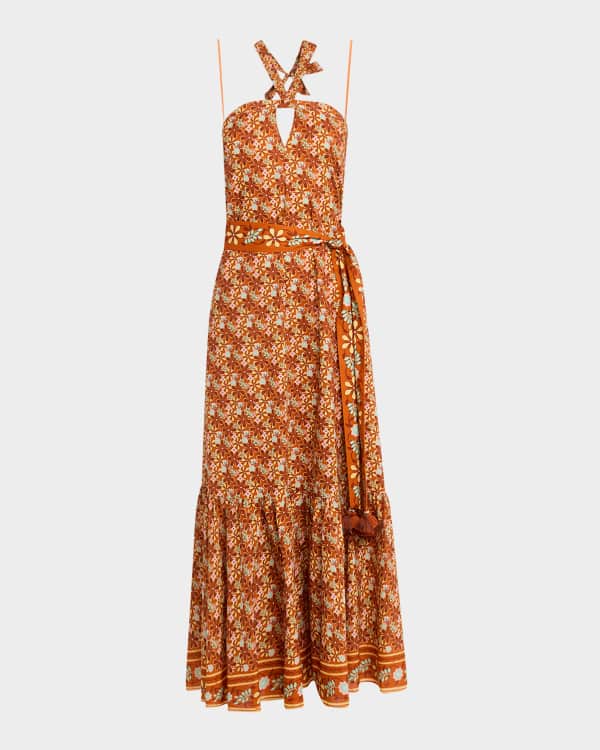 Adriana Iglesias Clara Paisley-Print Plunging Halter Silk Midi Dress |  Neiman Marcus