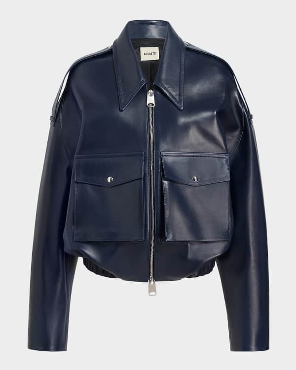 Loewe Leather Zip-Up Drawstring Balloon Jacket | Neiman Marcus