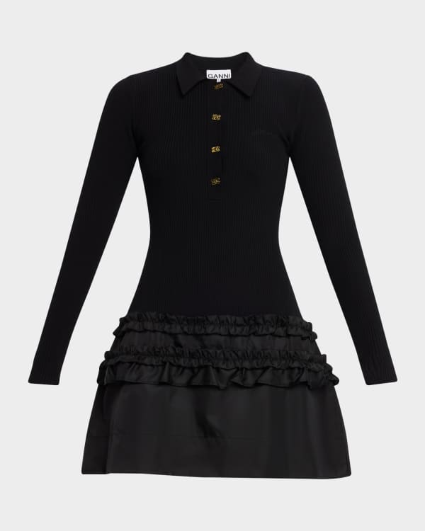 ganni black jacquard mini dress Ganni Stretch Jacquard V-neck Mini Dress main image 0