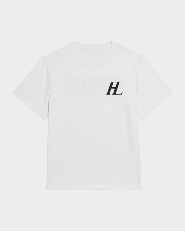 【関税込み】Helmut Lang ホワイト ロゴ刺繍 Tシャツ Helmut Lang Men's Logo-Back Short-Sleeve Heavy Cotton T