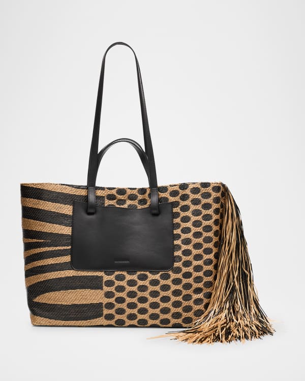 DeMellier The Capri Raffia & Leather Tote Bag | Neiman Marcus