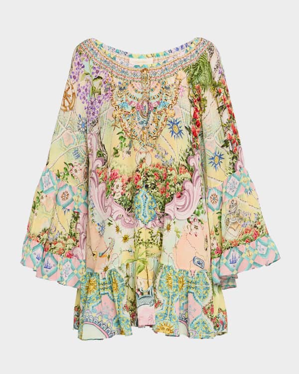 【Melissa Odabash】 Irene embroideredミニドレス Irene Cornflower White Short Kaftan | Official Site