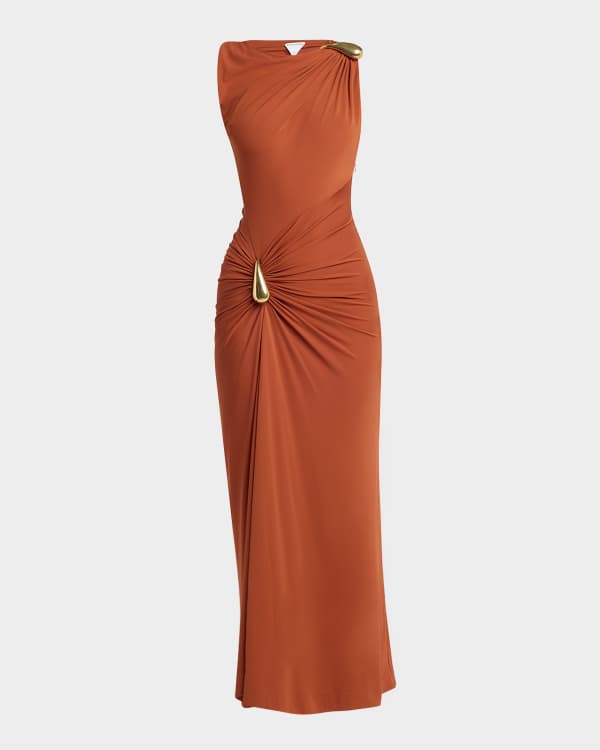 Bottega Veneta Ruched One-Shoulder Gown with Knot Detail