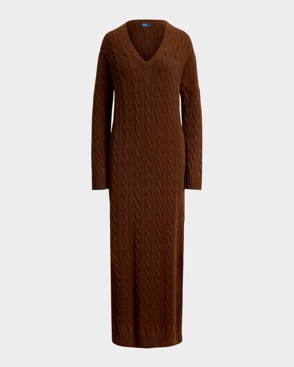 Polo Ralph Lauren Aran-Knit Scalloped-Hem Sweater Dress | Neiman Marcus