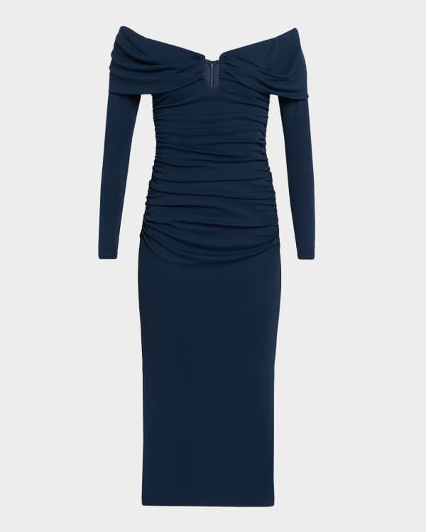 off the shoulder dress nearby Ashton Off Shoulder Velvet Long Sleeve Bodycon Dress M / 6-8