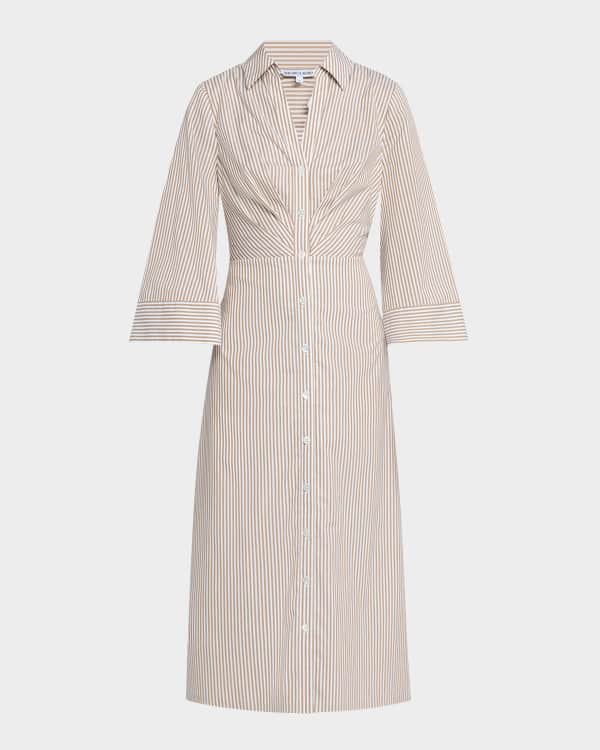 Ganni Striped Twill Fitted Zip-Front Tunic Dress | Neiman Marcus