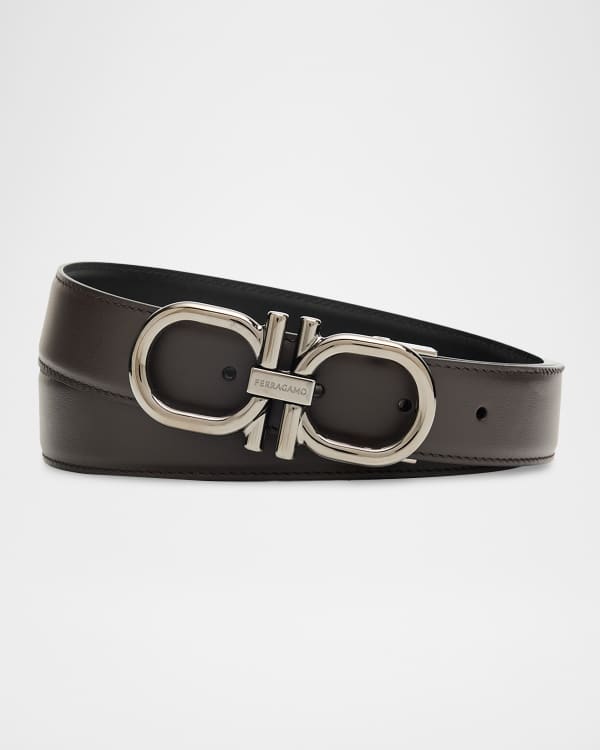 Ferragamo Men's Square-Buckle Leather Belt | Neiman Marcus