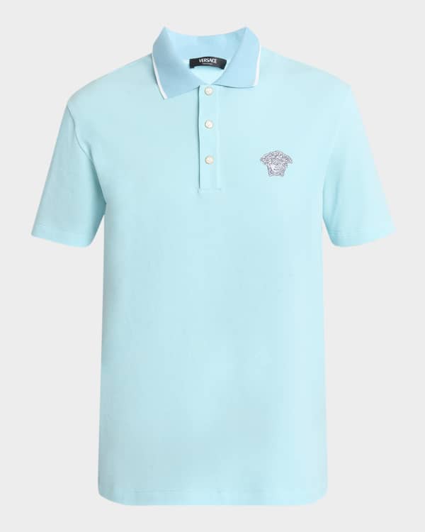 VERSACE｜SHORT-SLEEVED PIQUE/COLLAR (Embroidered V-Emble Versace Jeans Couture V-Emblem Piqué Polo Shirt | Black