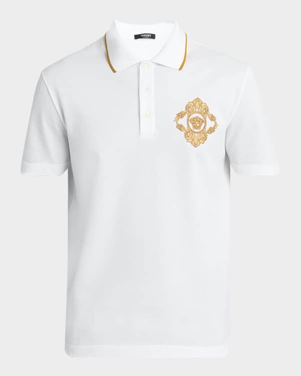 VERSACE｜SHORT-SLEEVED PIQUE/COLLAR (Embroidered V-Emble Embroidered V-Emblem Polo Shirt | VERSACE US