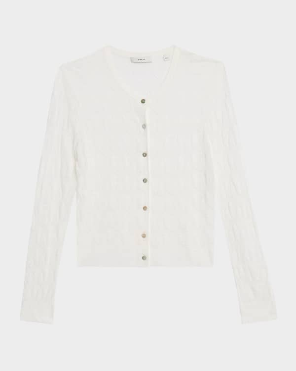 Theory Textured Cotton Rib Fitted V-Neck Cardigan | Neiman