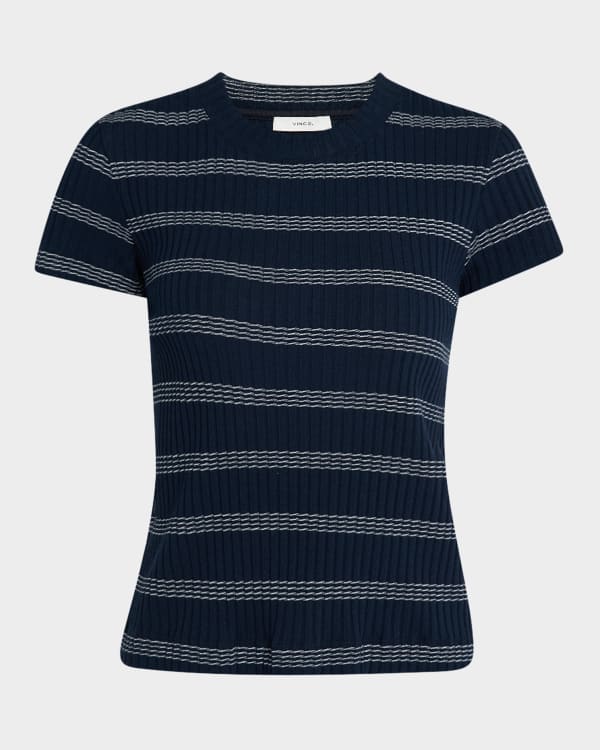 Theory Tシャツ　Stripe Tee Boxy Rolled Tee Theory Boxy Rolled-Sleeve Striped Cotton T-Shirt | Neiman Marcus