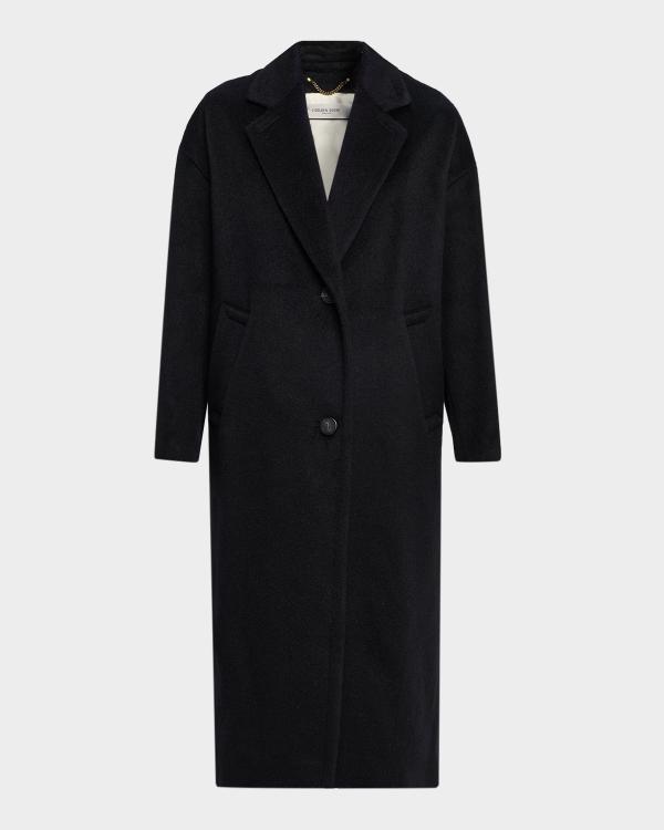 Fleurette Margaux Mid-Length Wool Coat with Leather Trim | Neiman