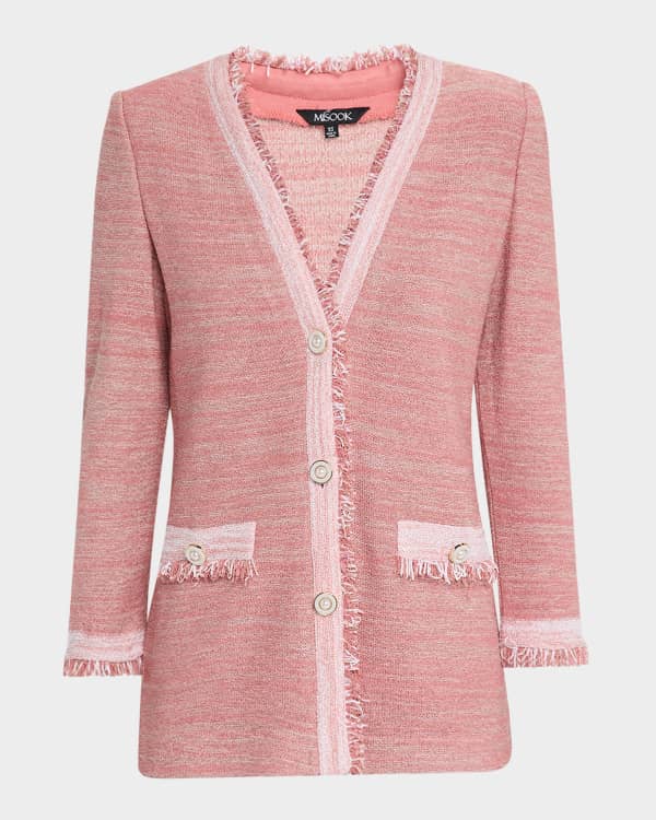 Misook Drawstring Fringe-Trim Tweed Jacket | Neiman Marcus