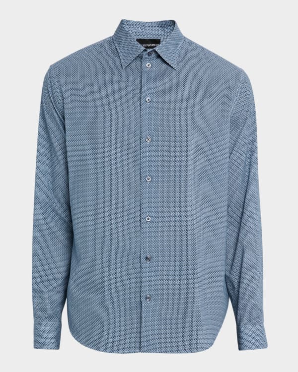 Emporio Armani Men's Stretch Poplin Geometric Sport Shirt