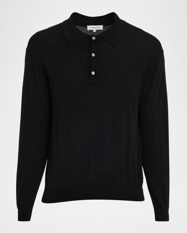 ★★ ★★ Lyocell silk polo sweater T22F1KTO072 FRAME Men's Cotton-Silk Polo Sweater | Neiman Marcus
