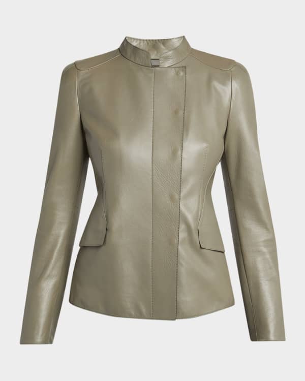 Jil Sander Lacquered Linen Sport Jacket With Leather Collar