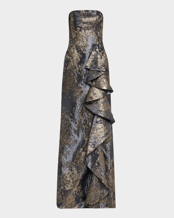 Strapless Cutout Twist-Front Column Gown