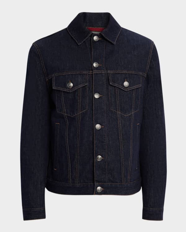 FRAME Men's Denim Jacket with Suede Collar | Neiman Marcus
