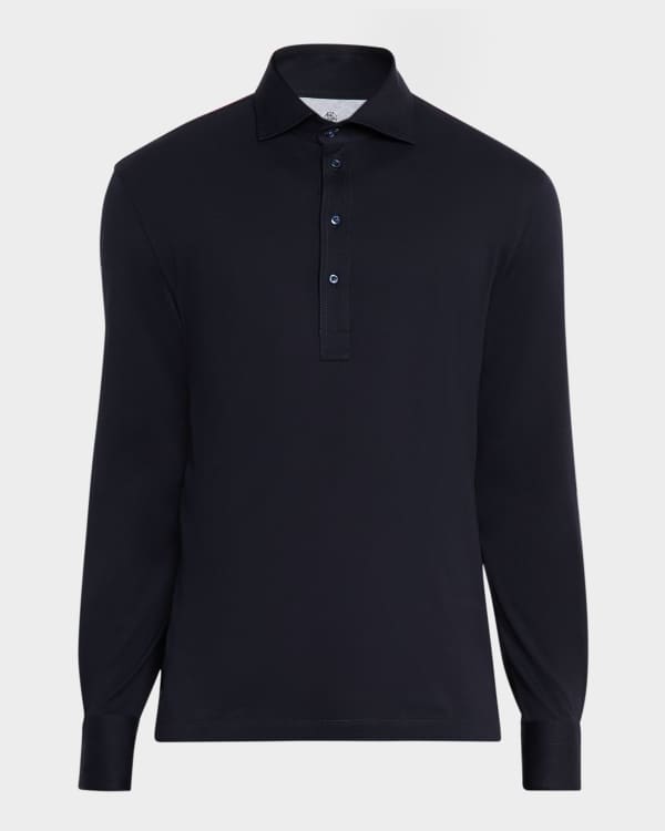 ブルネロクチネリ　リネンポロ　S Brunello Cucinelli Men's Linen-Cotton Rib Knit Polo Sweater