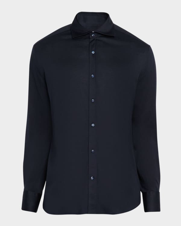 Jil Sander Men's Wool Gabardine Shirt w/ Zip Overlay | Neiman Marcus
