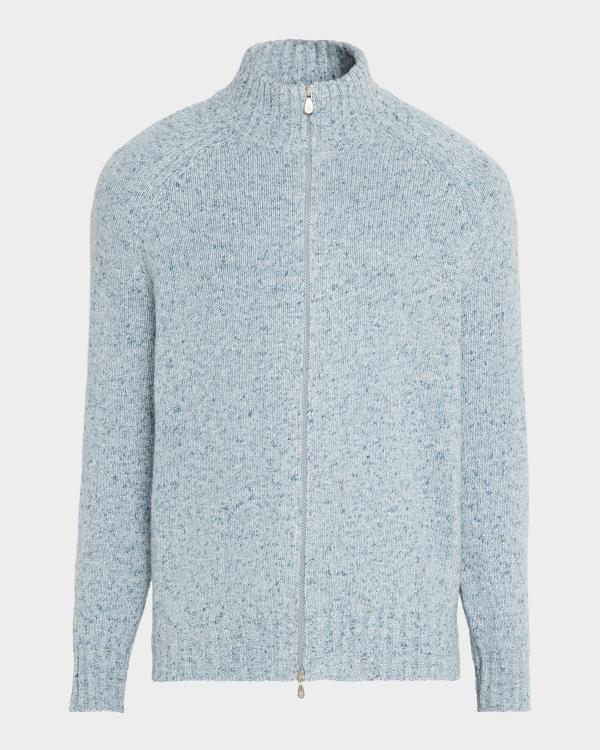 PAMONI Men's Light Grey Zip-Up Knitted Cardigan – 80% Viscose, 20% Polyester