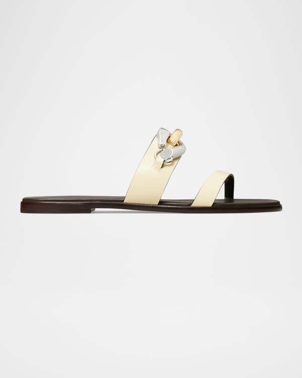 Tory Burch Turnlock Metallic Leather Sport Slides | Neiman