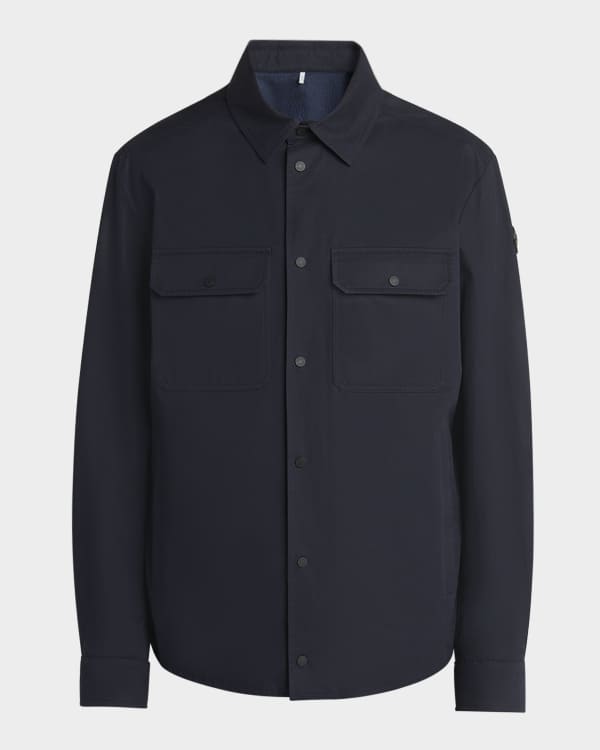 Jil Sander Men's Solid Gabardine Full-Zip Overshirt | Neiman